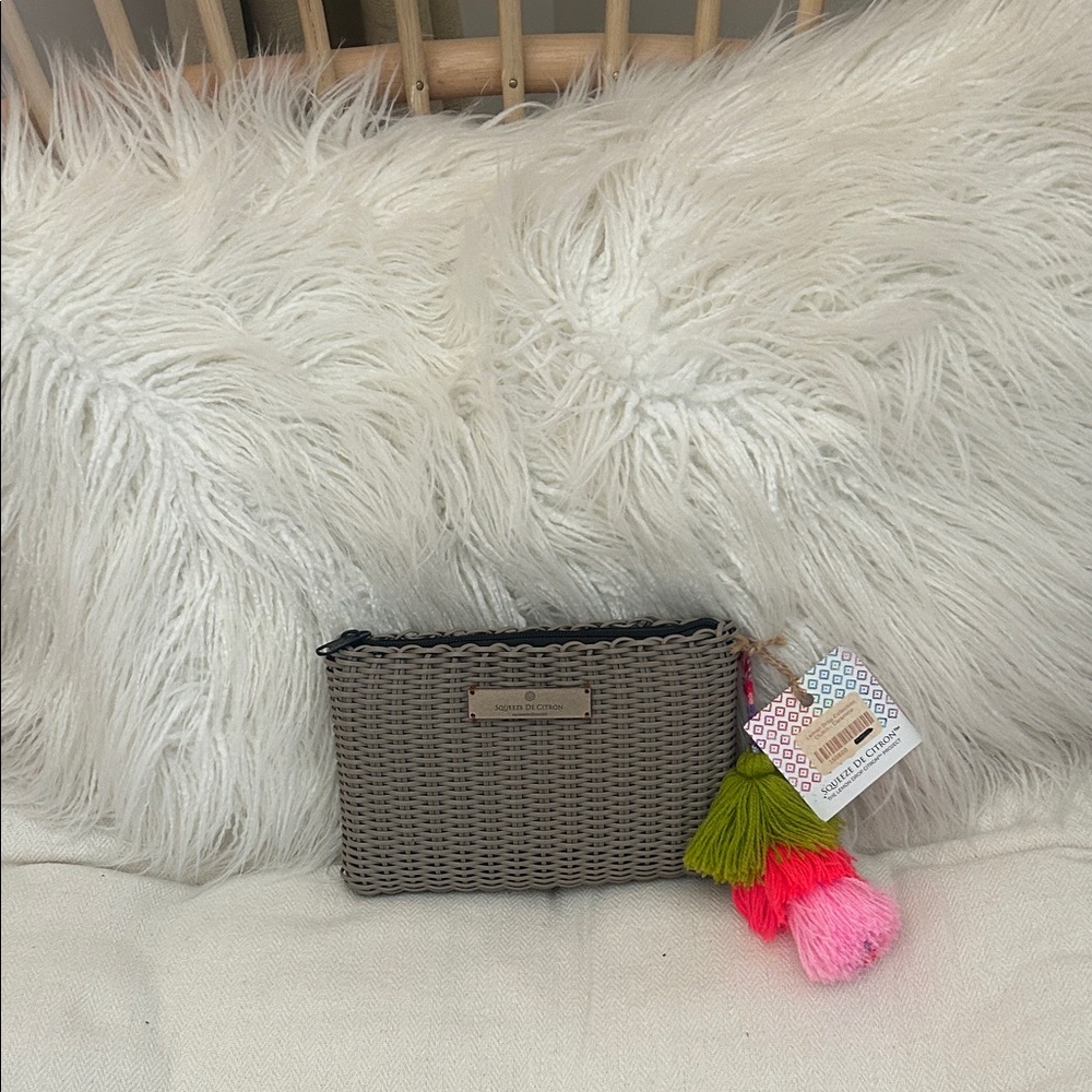 Squeeze De Citron Woven Cosmetic Pouch with Neon Tassel